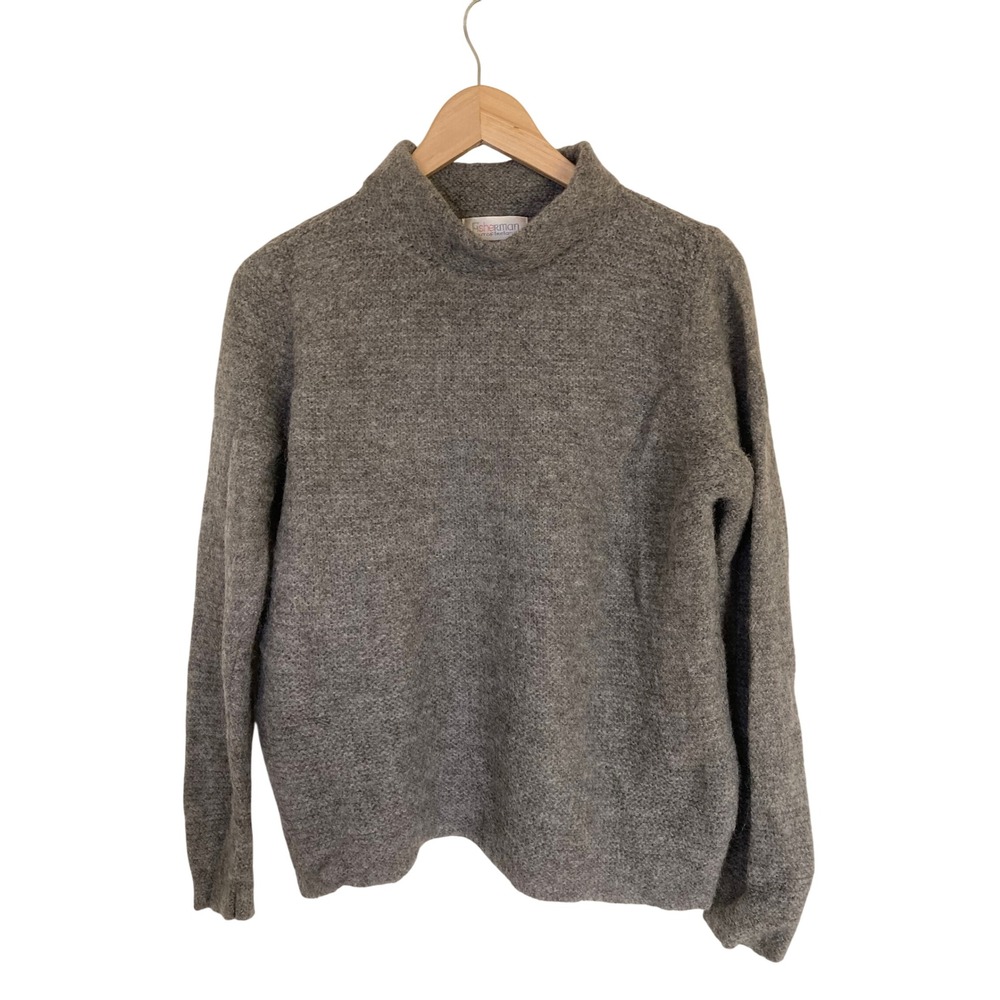 Fisherman Out of Ireland 100% Baby Alpaca Mock Neck Sweater Grey L Ireland